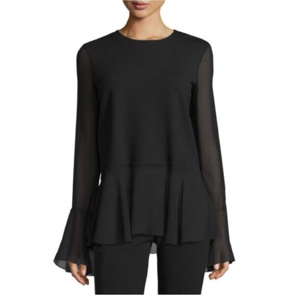 Theory Lexanda C Idol Black Bell-Sleeve Peplum Blouse Top - Picture 1 of 11